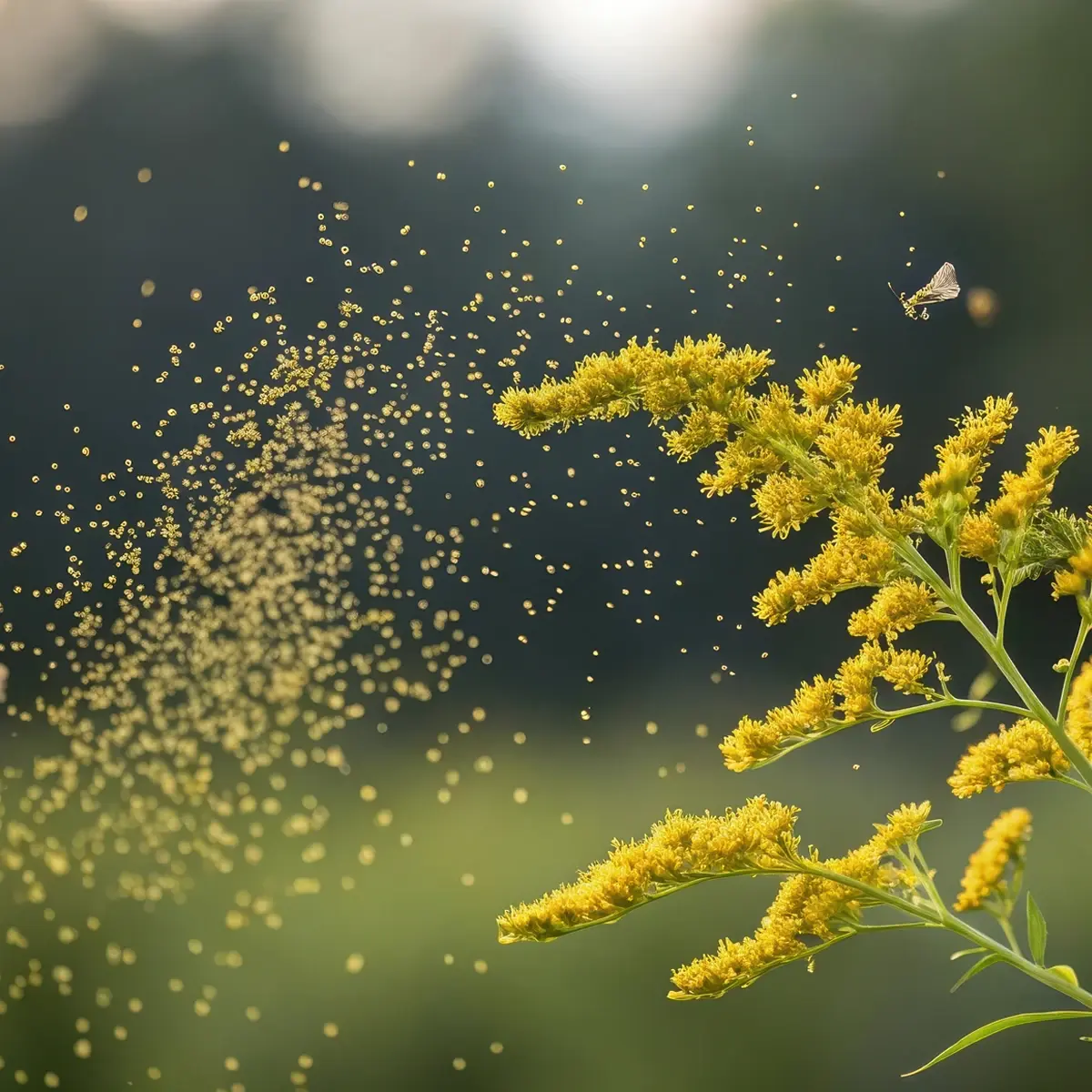 Schematische Dartstellung von Pollen um eine Blüte