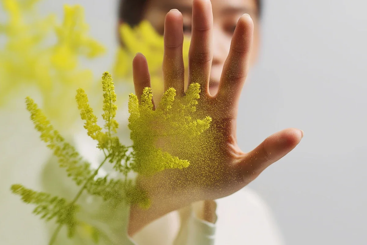 Ein ausgestreckter Arm mit erhobener Hand als Stop zeichen vor einem Blatt
