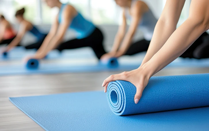 Trainieren trotz Allergie Indoor Fitnessstudio Personen beim Fitness auf Matten