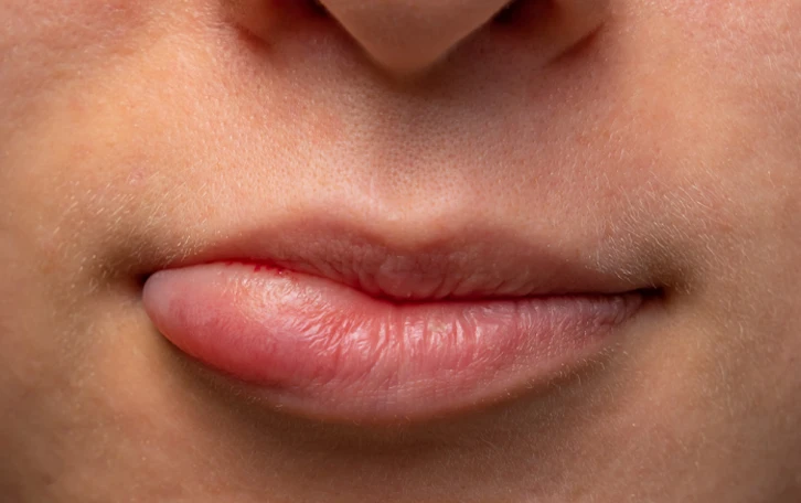 Typische Symptome Kreuzallergie Schwellungen Eine geschwollene Lippe